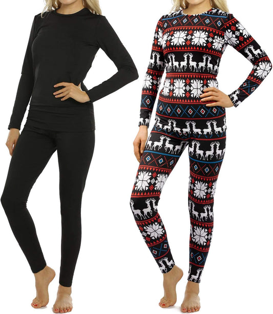 Thermal Underwear for Women Fleece Lined Long Johns Base Layer Thermals Top and Bottom Set Cold Weather