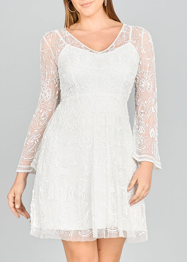 Lara Eliza Beaded A-line Bell Sleeve Bridal Short Dress