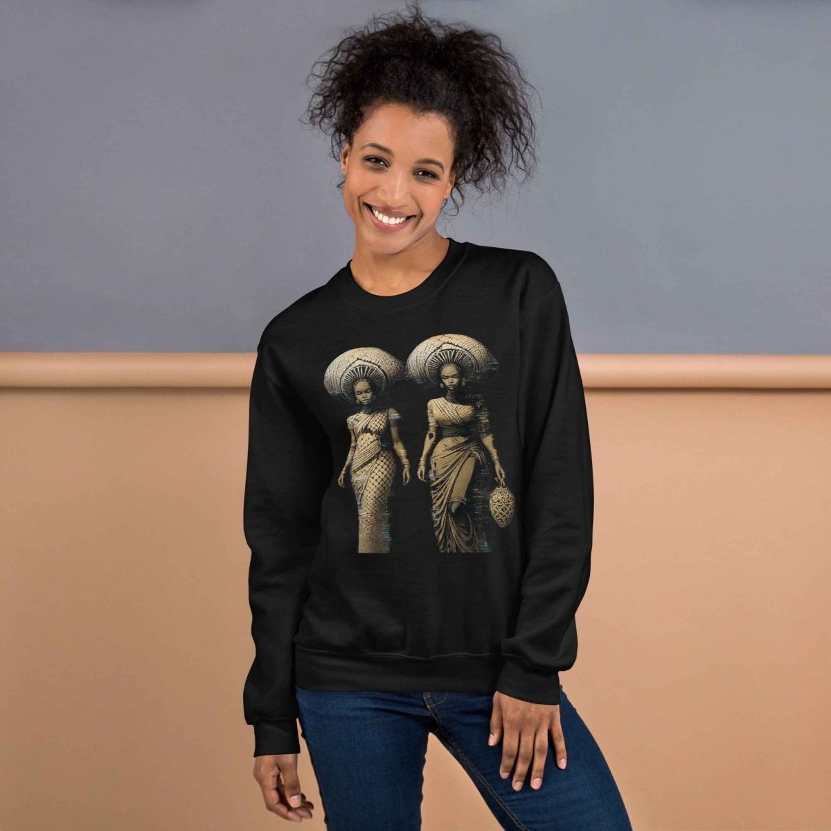 African Women Glitch Art Sweatshirt | Afro - Futuristic Digital Statement Unisex - Trendy
