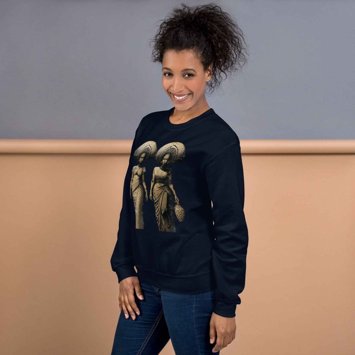 African Women Glitch Art Sweatshirt | Afro - Futuristic Digital Statement Unisex - Trendy