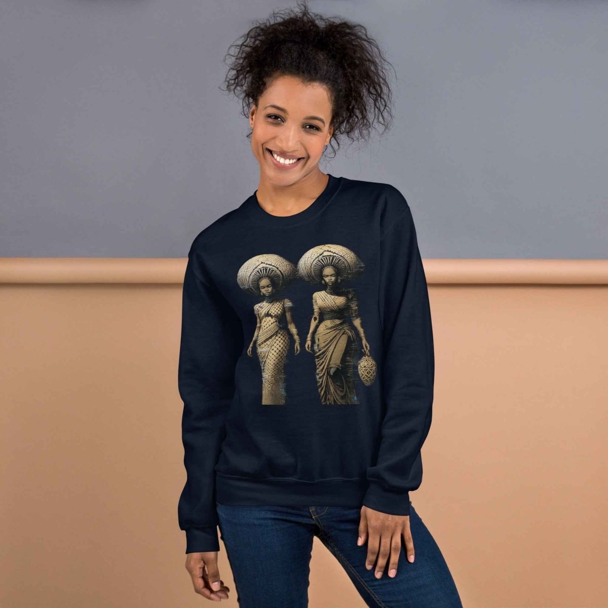 African Women Glitch Art Sweatshirt | Afro - Futuristic Digital Statement Unisex - Trendy