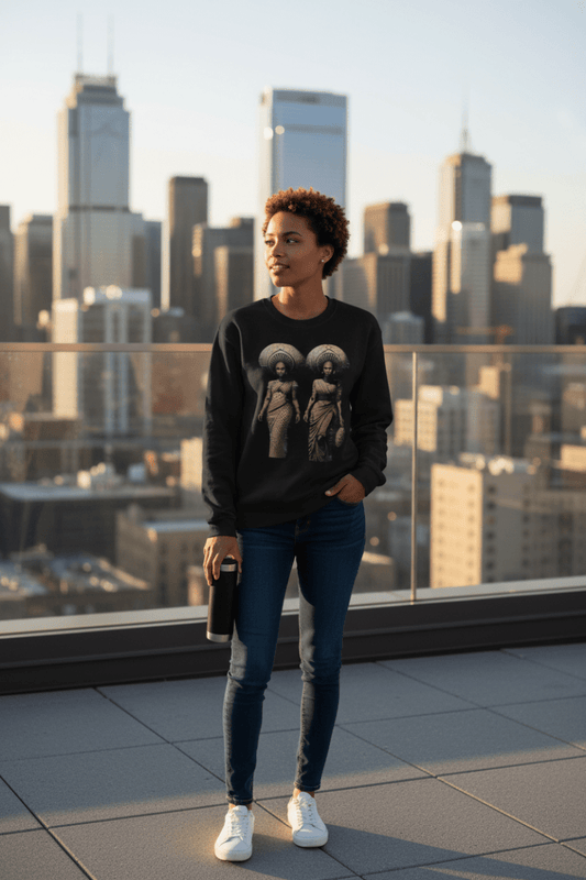 African Women Glitch Art Sweatshirt | Afro - Futuristic Digital Statement Unisex - Trendy