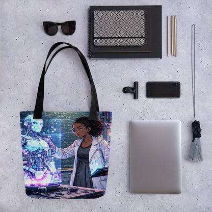 Glitched Genius Tote Bag – Limited Drop – Afrofuturism Black Women STEM Robotics Art