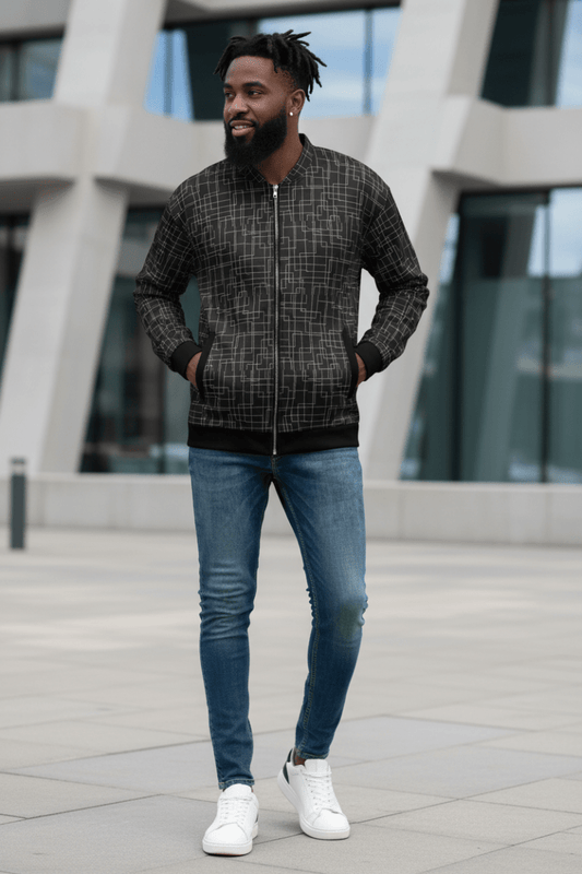 Architectural Silence Bomber Jacket – Limited Drop – Minimalist Brutalist Geometric All - Over Print Unisex - Trendy