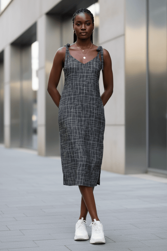 Architectural Silence Midi Dress – Limited Drop – Minimalist Brutalist Geometric Chiffon Slip - Trendy