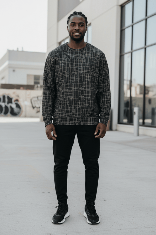 Architectural Silence Sweatshirt – Limited Drop – Minimalist Geometric All - Over Print - Trendy