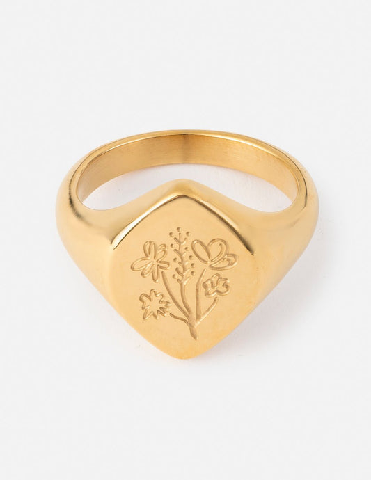 Floral Signet Ring - Trendy