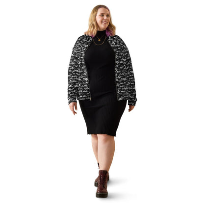 Glitch Soundwave Grid Bomber Jacket – Limited Drop – Black White Neo - Futurist All - Over Print - Trendy