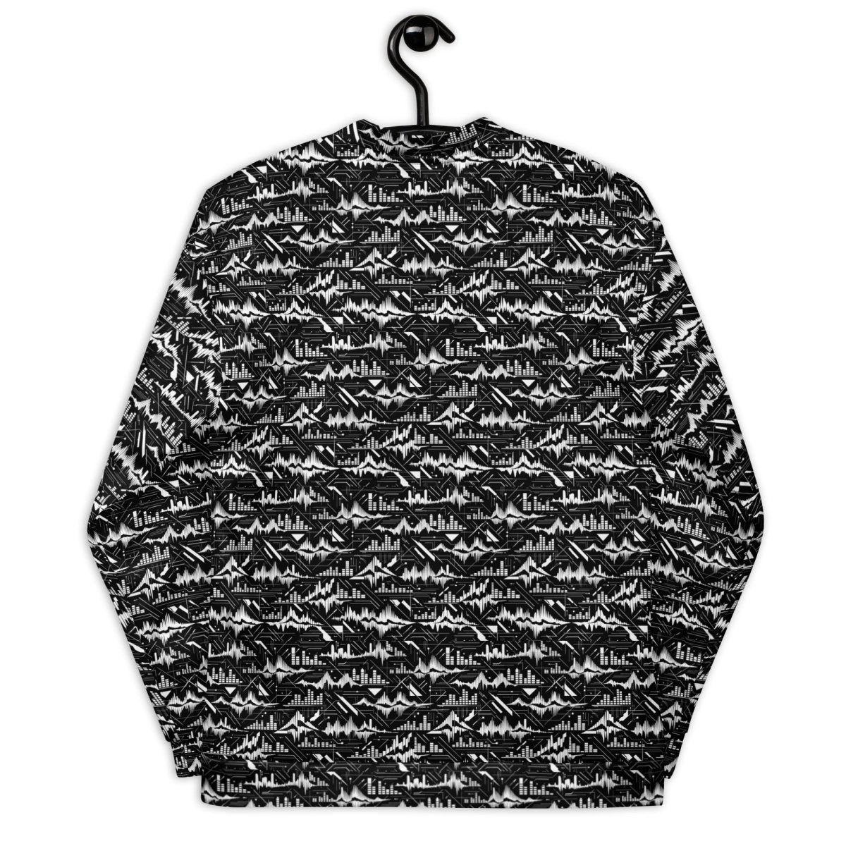 Glitch Soundwave Grid Bomber Jacket – Limited Drop – Black White Neo - Futurist All - Over Print - Trendy