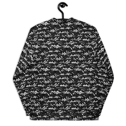 Glitch Soundwave Grid Bomber Jacket – Limited Drop – Black White Neo - Futurist All - Over Print - Trendy
