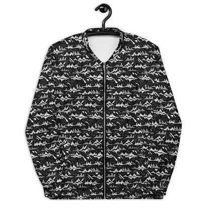 Glitch Soundwave Grid Bomber Jacket – Limited Drop – Black White Neo - Futurist All - Over Print - Trendy