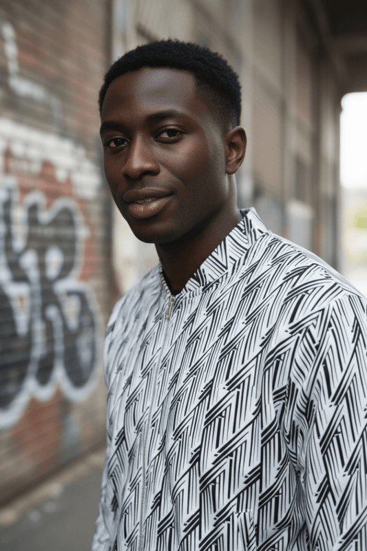 Glitch Stripe Bomber Jacket – Limited Drop – Black White Neo - Futurist All - Over Print - Trendy