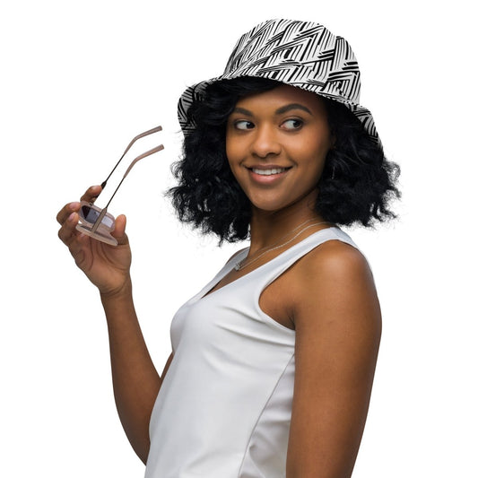 Glitch Stripe Reversible Bucket Hat – Limited Drop – Black White Neo - Futurist All - Over Print - Trendy