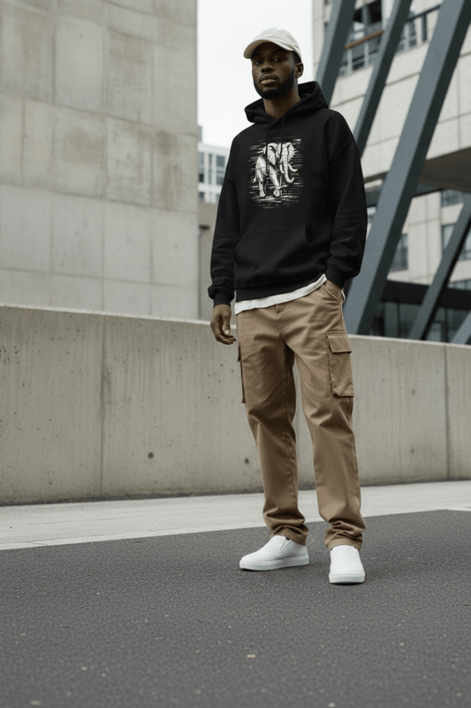Glitched Elephant Hoodie – Limited Drop – Black White Glitch Line Art Unisex - Trendy