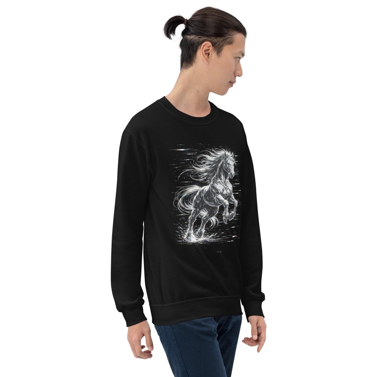 Glitched Gallop Sweatshirt – Limited Drop – Black White Cyberpunk Motion Unisex - Trendy