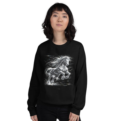 Glitched Gallop Sweatshirt – Limited Drop – Black White Cyberpunk Motion Unisex - Trendy