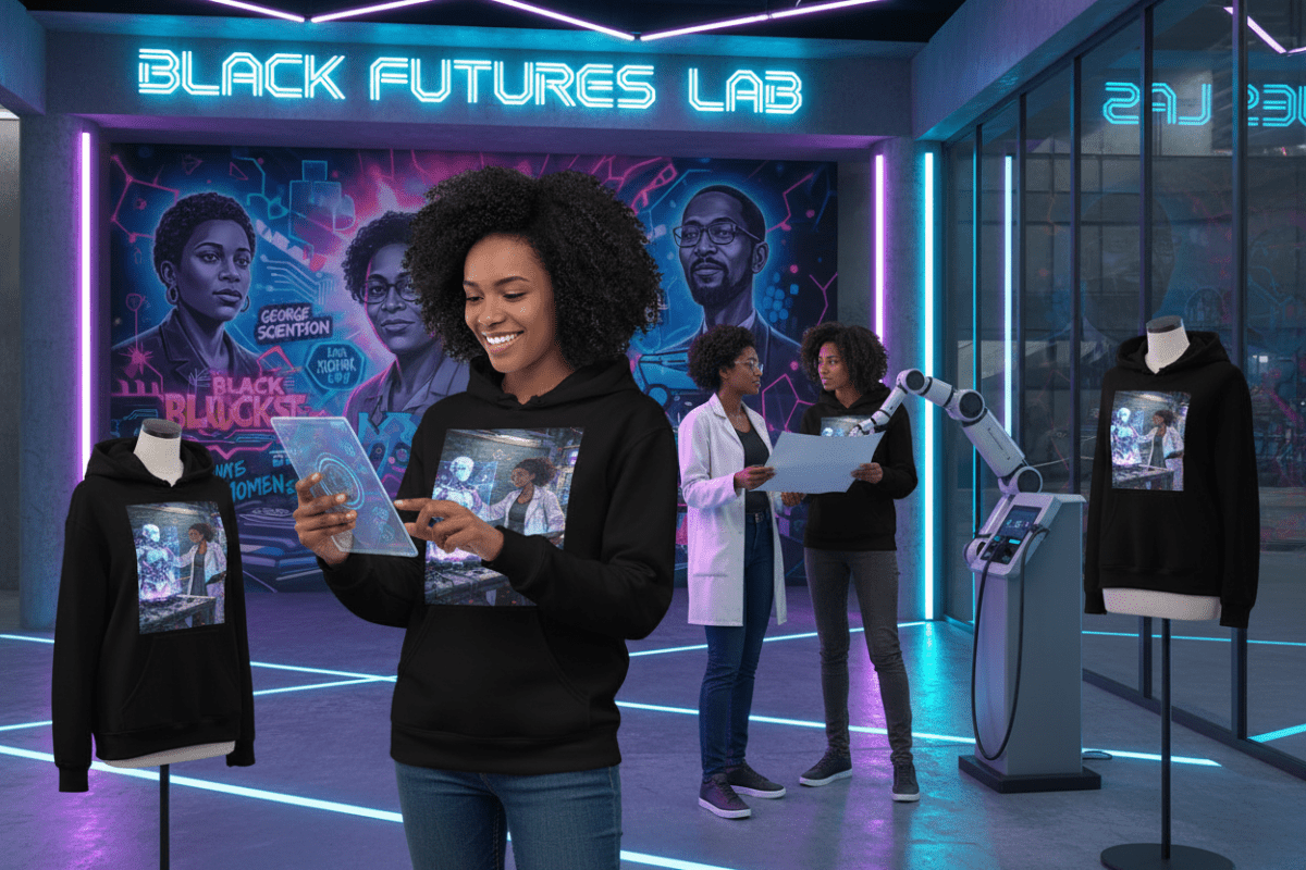 Glitched Genius Hoodie – Limited Drop – Afrofuturism Black Women STEM Robotics Art Unisex - Trendy