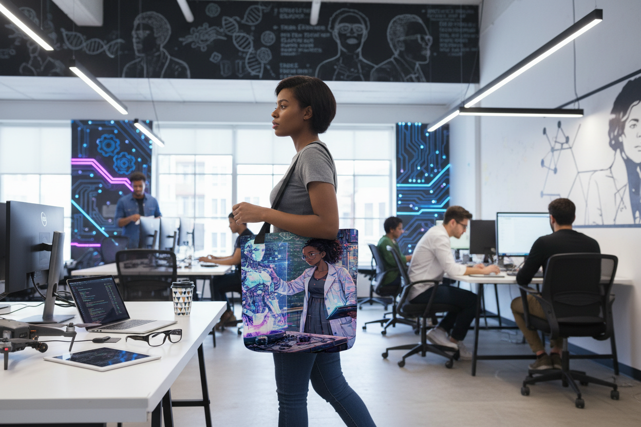 Glitched Genius Tote Bag – Limited Drop – Afrofuturism Black Women STEM Robotics Art