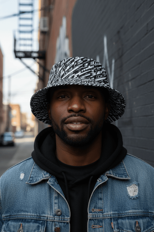 High - Energy Glitch Stripe Reversible Bucket Hat – Limited Drop – Black White Futuristic - Trendy