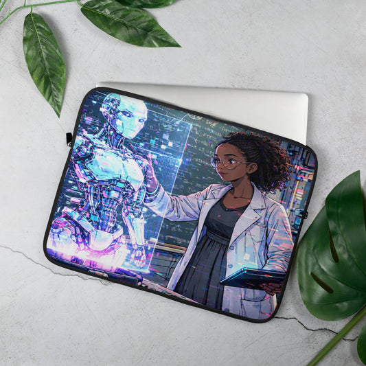 Glitched Genius Laptop Sleeve – Limited Drop – Afrofuturism Black Women STEM Robotics Art