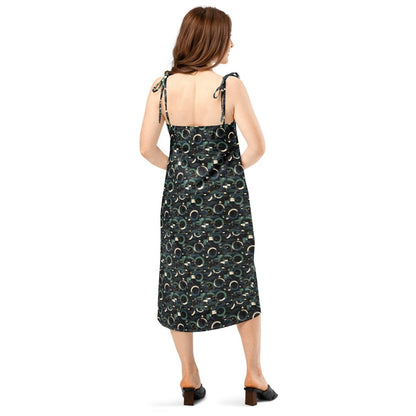Modern Geometric Midi Dress – Limited Drop – Black Green All - Over Print Chiffon Slip - Trendy