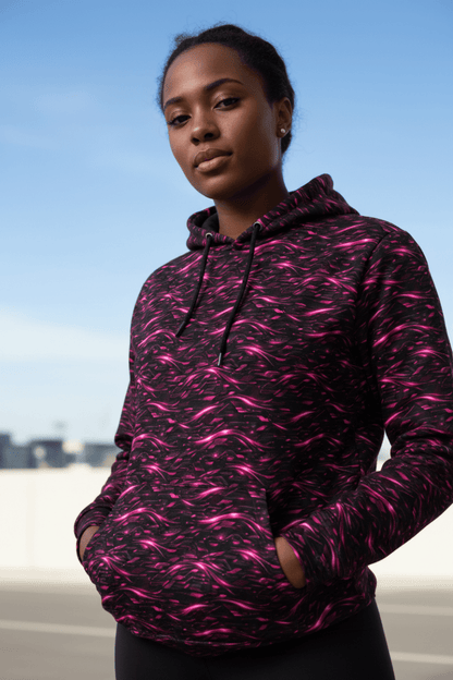 Neon Flux Pink Hoodie – Limited Drop – All - Over Print Neon Streetwear Hoodie - Trendy