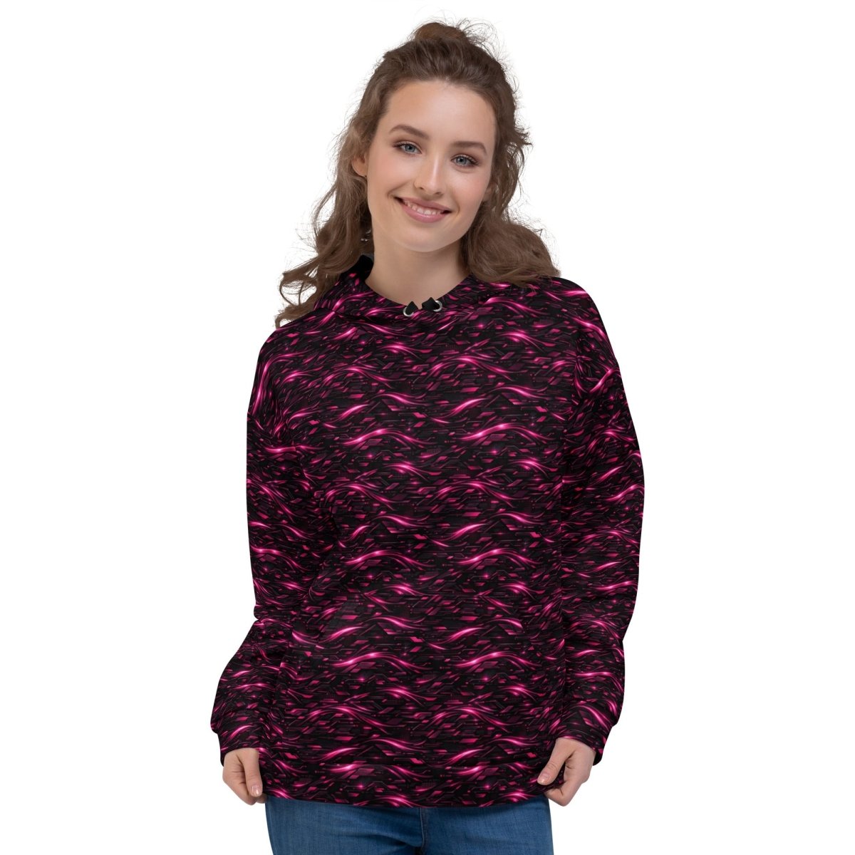 Neon Flux Pink Hoodie – Limited Drop – All - Over Print Neon Streetwear Hoodie - Trendy