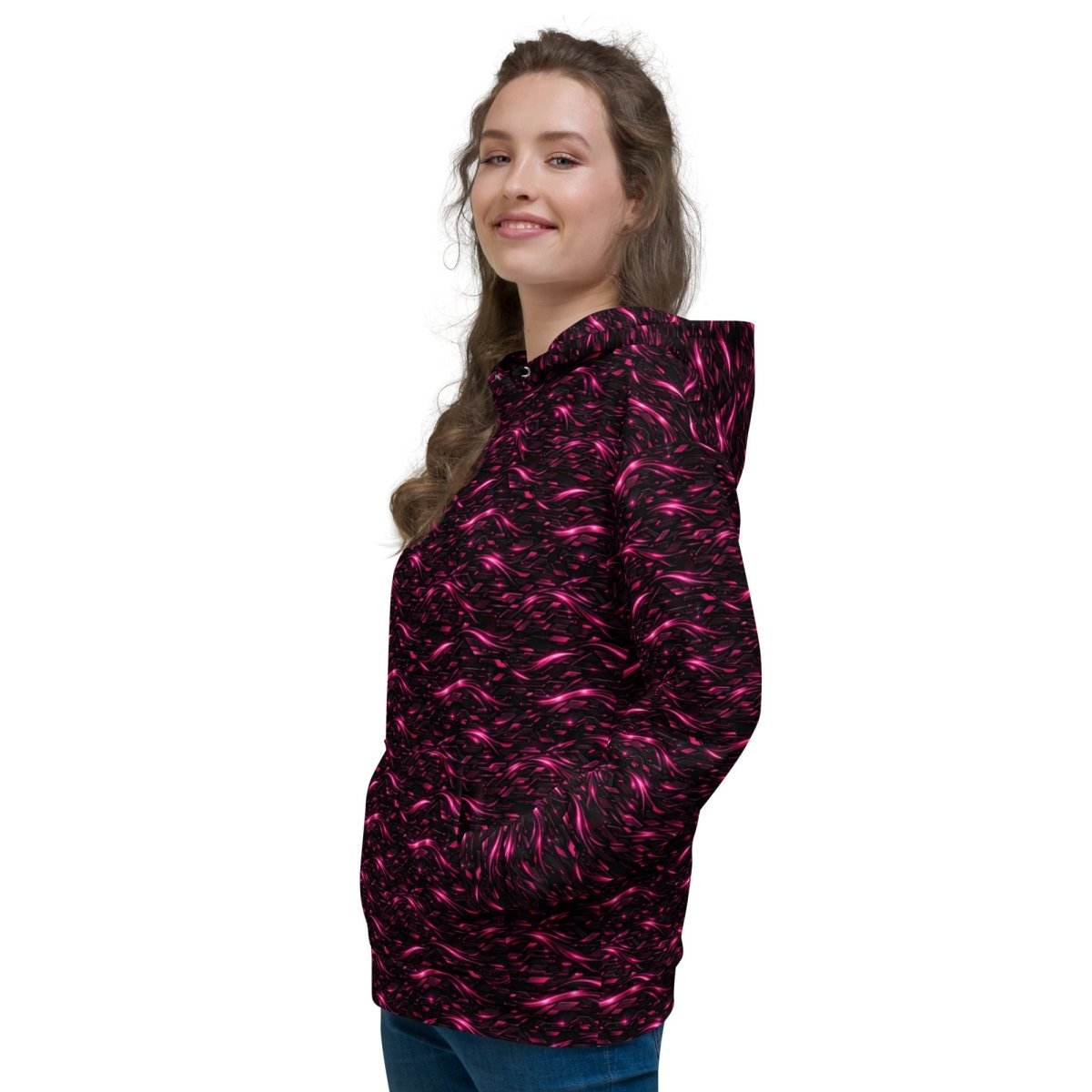 Neon Flux Pink Hoodie – Limited Drop – All - Over Print Neon Streetwear Hoodie - Trendy