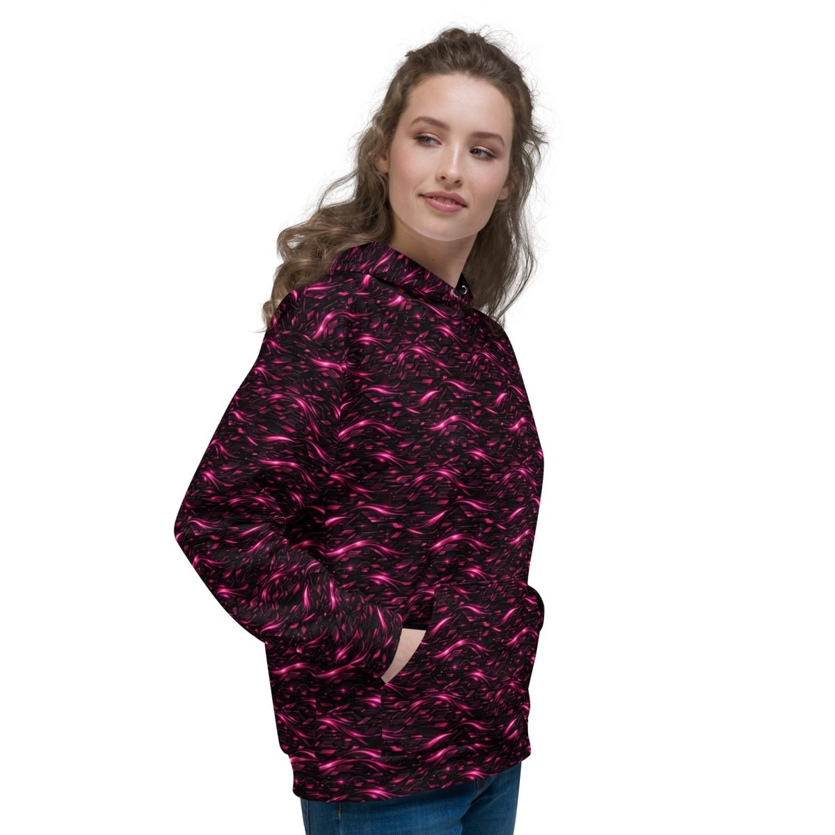 Neon Flux Pink Hoodie – Limited Drop – All - Over Print Neon Streetwear Hoodie - Trendy