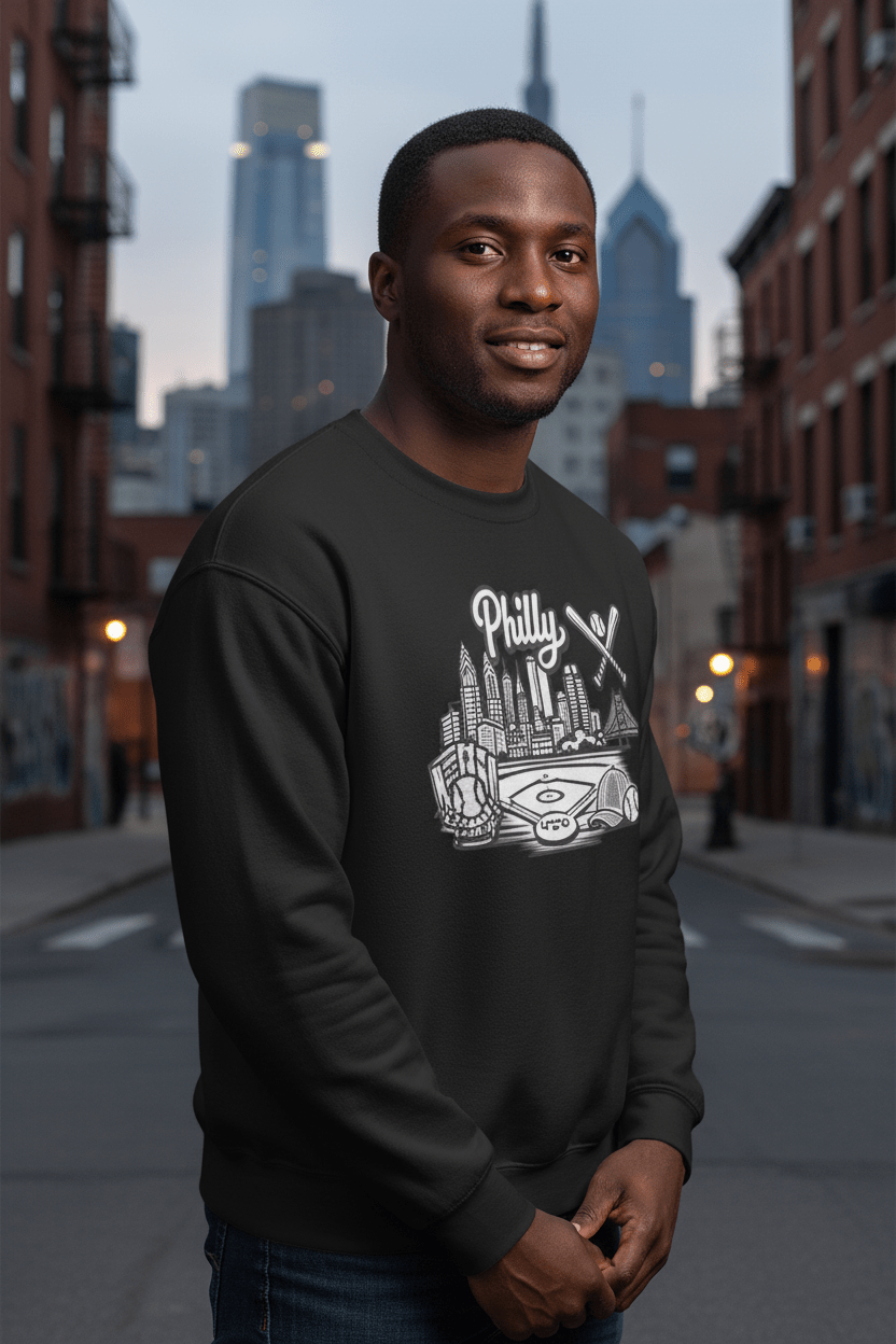 Philly Skyline Baseball Sweatshirt – Limited Drop – Philadelphia City Pride Line Art 6 Colors Unisex - Trendy