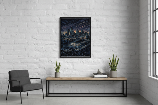 Urban Philly Rooftop Poster – Limited Drop – Philadelphia Skyline Glitch Line Art Wall Art