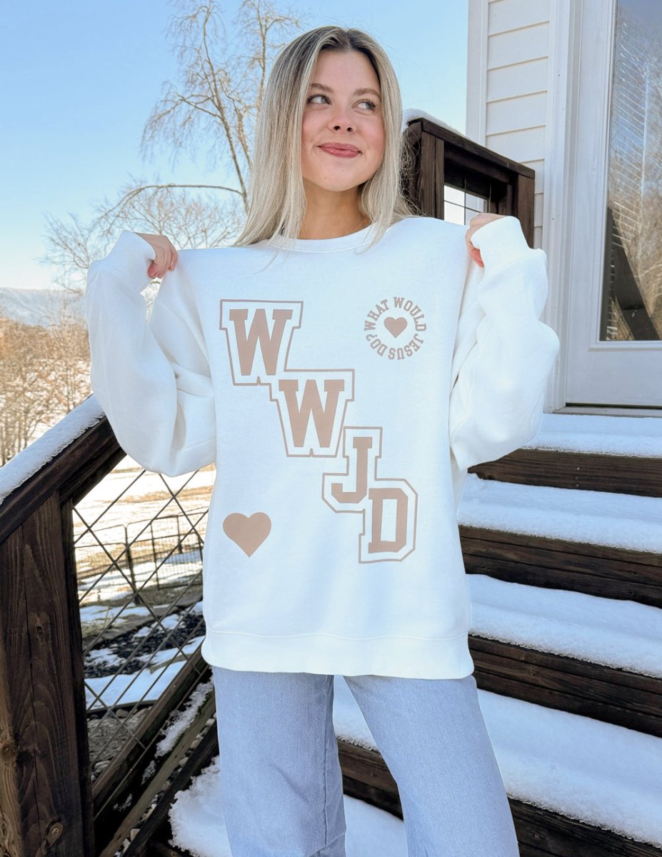 WWJD Varsity Unisex Crewneck - Trendy